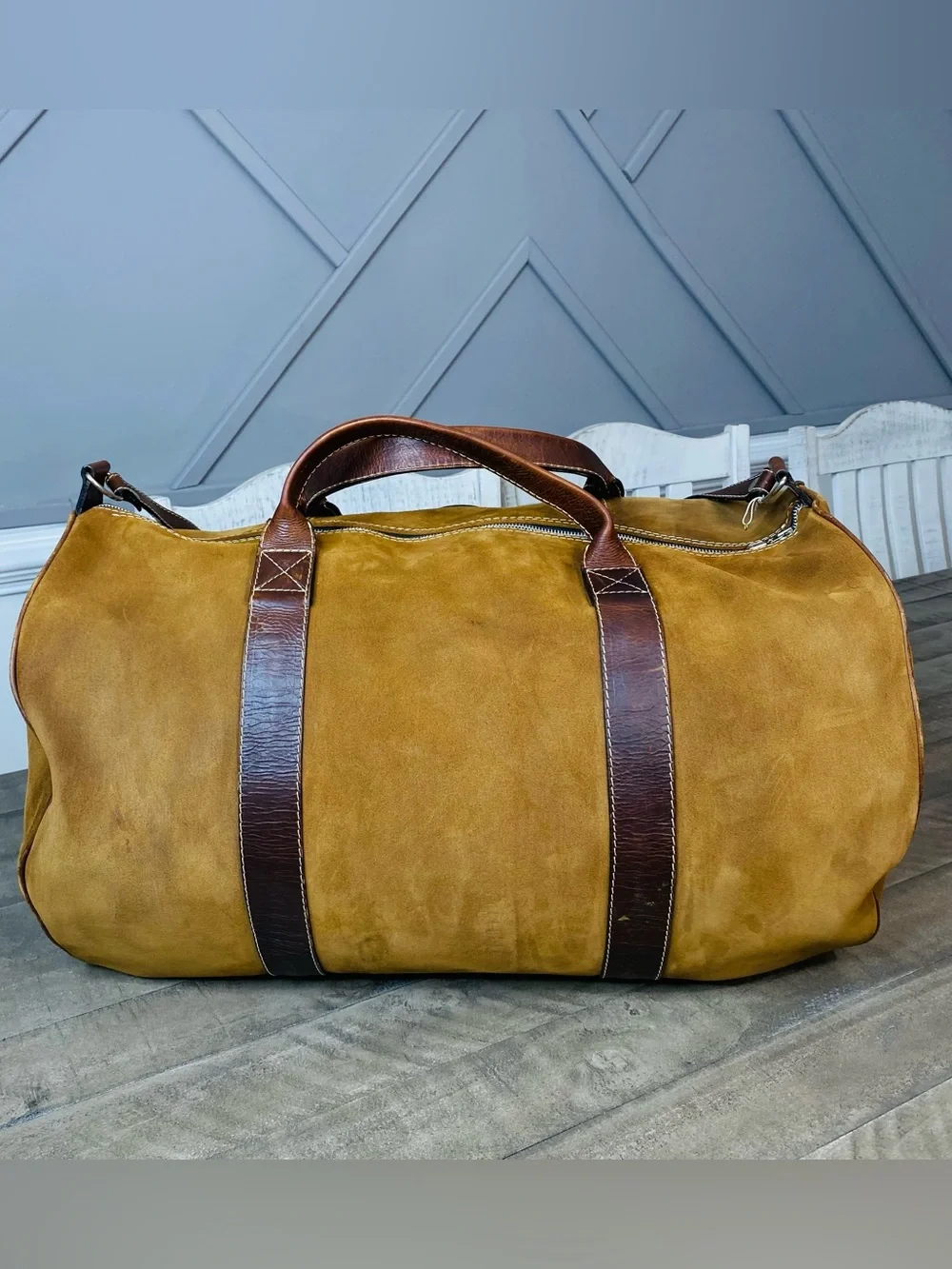 VTG Geno D'Lucca Large Suede Leather Duffle Bag Travel Weekender Luggage Brown